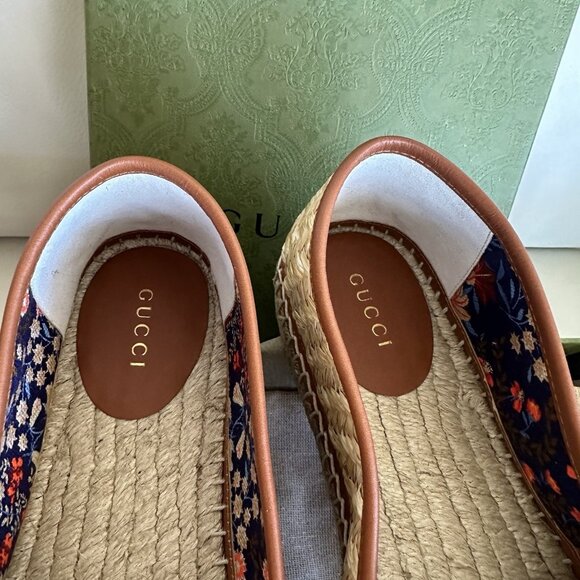 NEW GUCCI || Adela GG Raffia Espadrilles Brown Leather Logo EU 39 US 9 Shoes - Picture 11 of 11